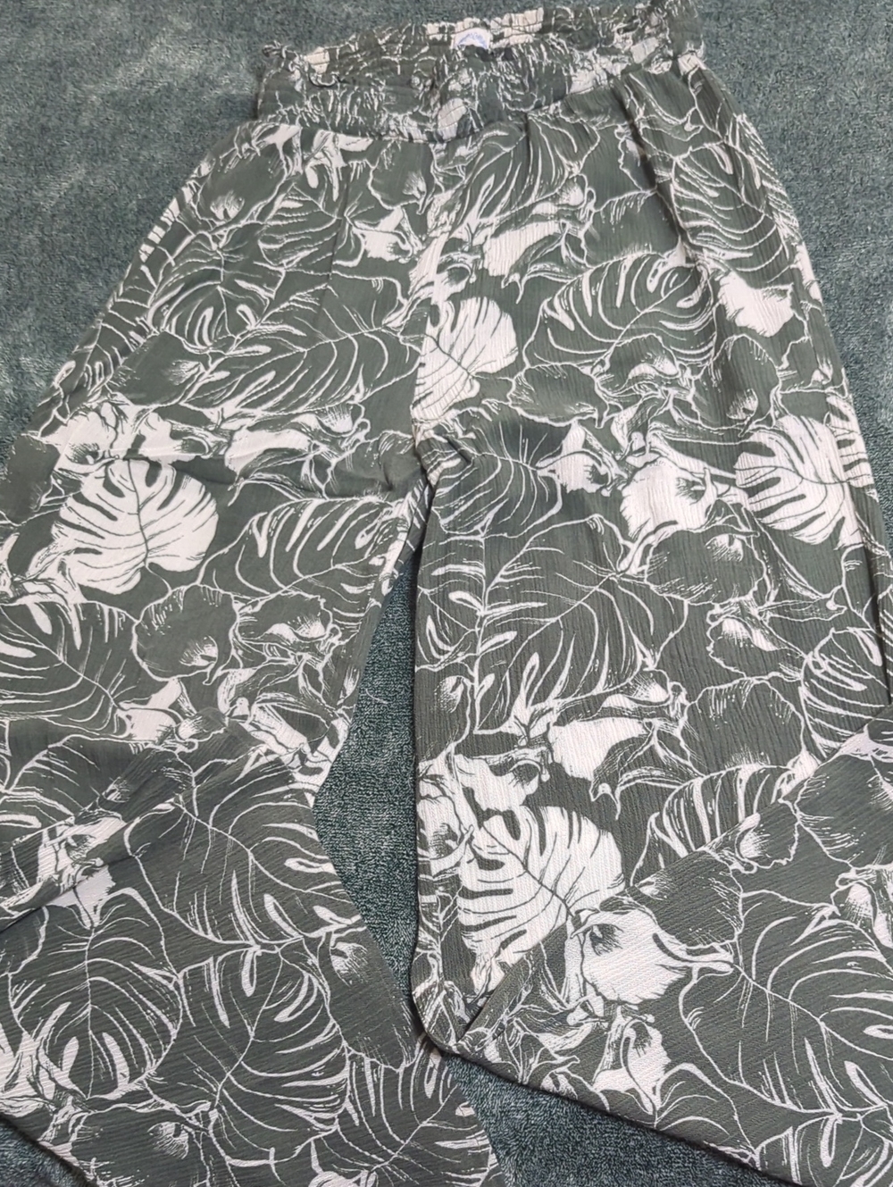 Olive and White Tropical Print Wide Leg Pants